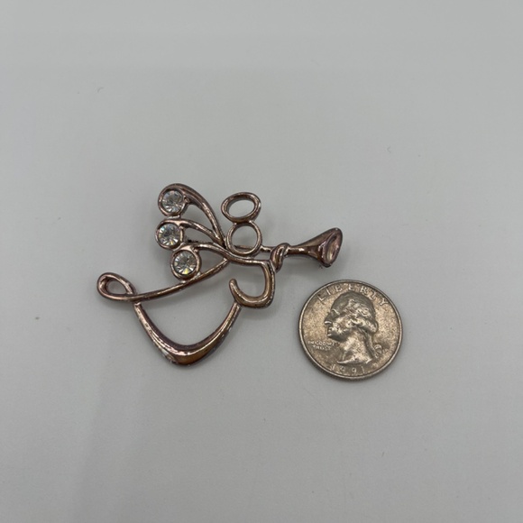 Christmas Angel Brooch Pin Angel Sounding Trumpet Silver Tone Rhinestones - Picture 5 of 5